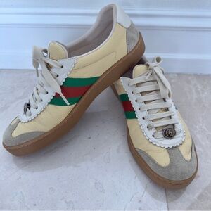 Gucci Leather Web Stripe Sneakers, tennis shoes , athletic wear– Yellow Size 39.